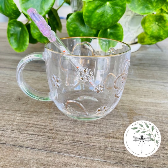 New 2020 China Starbucks Sakura Cherry 3D Petal Glass Mug Cup With Glass Rod - Picture 5 of 6